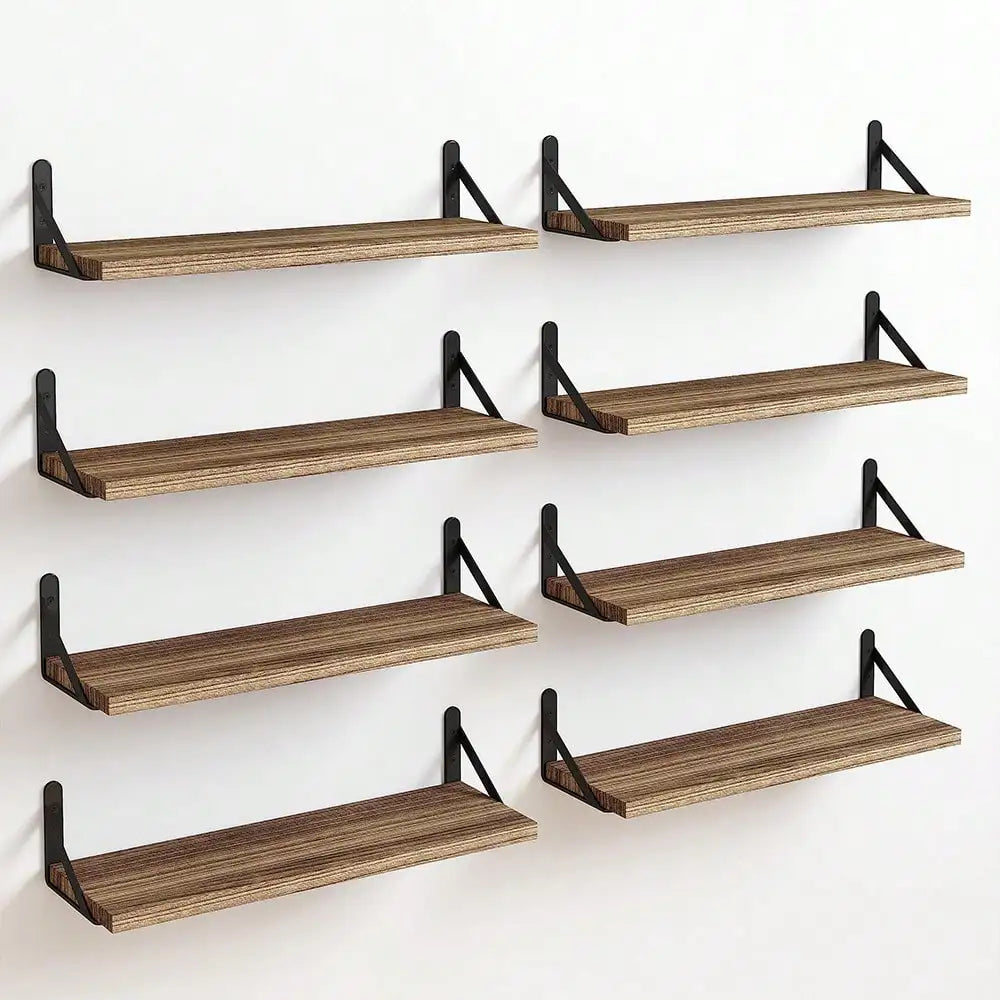 Tomnk 8pcs Floating Shelves, Rustic Wood Wall Shelves, Wall Decor, Book Storage Shelves For Bedroom, Living Room, Kitchen, Bathr