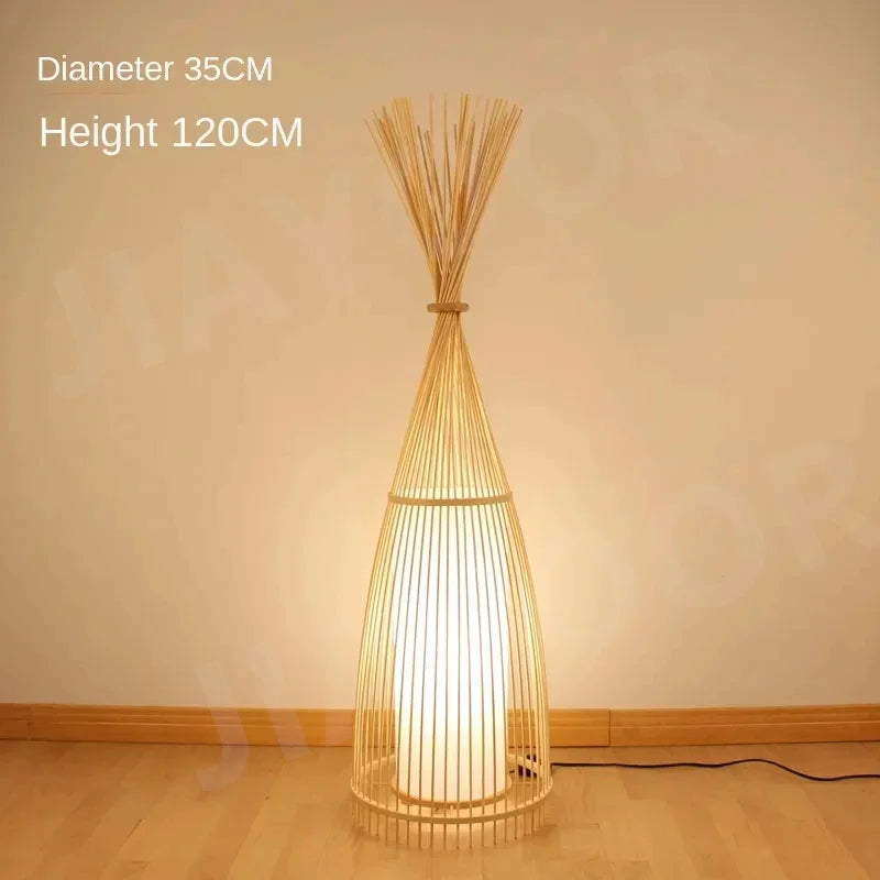 Art Chinese Floor Lamp Retro Bamboo Weaving Living Room Tea Room Japanese Bedroom Classic Creative Ornament Lighting Fixtures