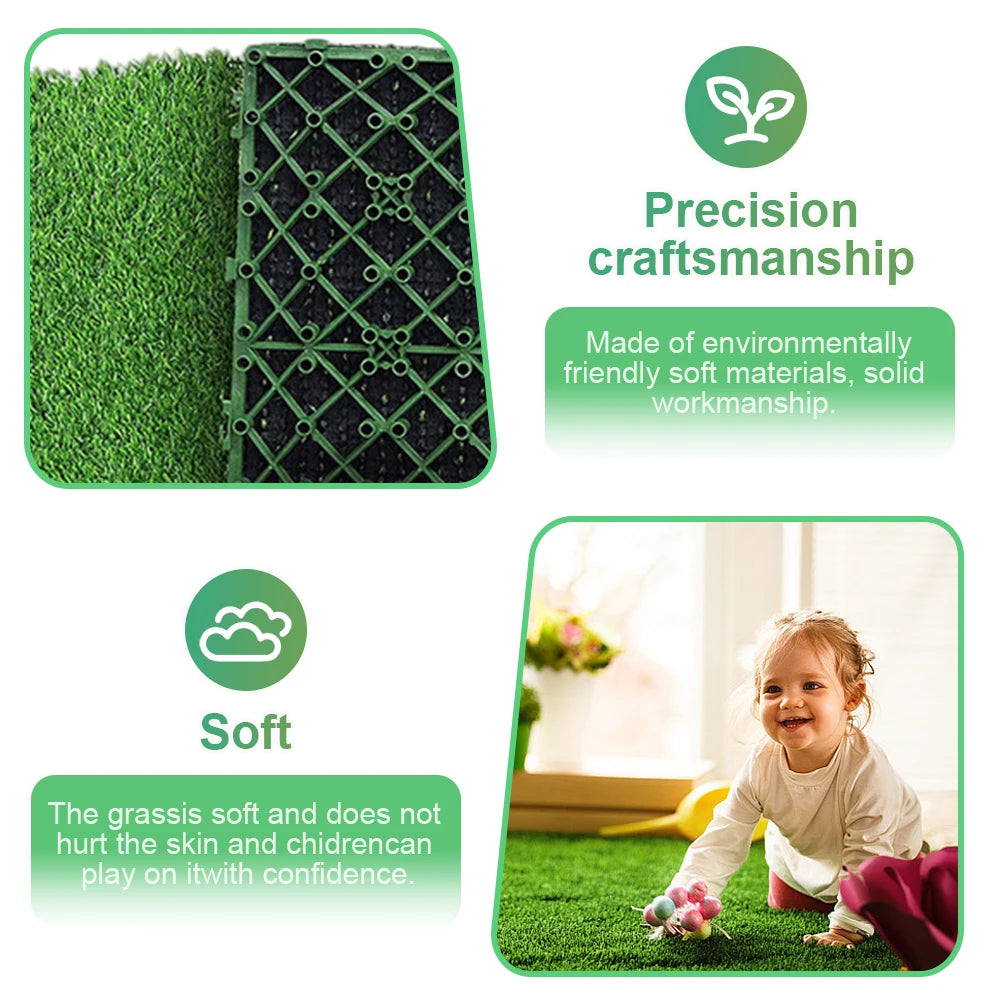 10 Pcs 12 Inchx12 Inch Square Artificial Grass Mat Interlocking Fake Grass Deck Turf Tiles Grass Flooring Tiles for Garden Decor