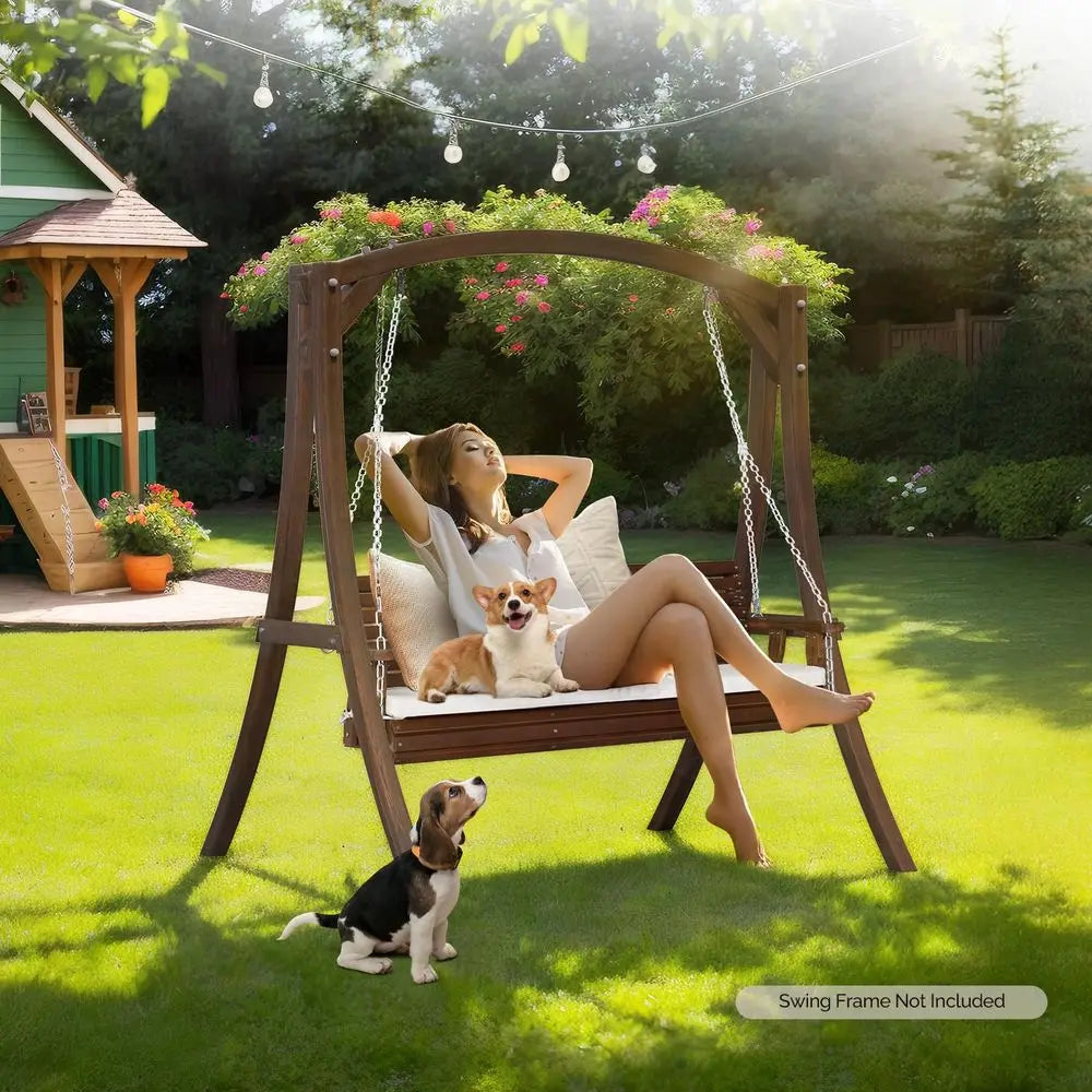 Wooden Porch Swing, Heavy Duty 880 LBS Hanging Patio Bench with Extra Cushion for Lawn Garden Courtyard Rustic, 5 feet