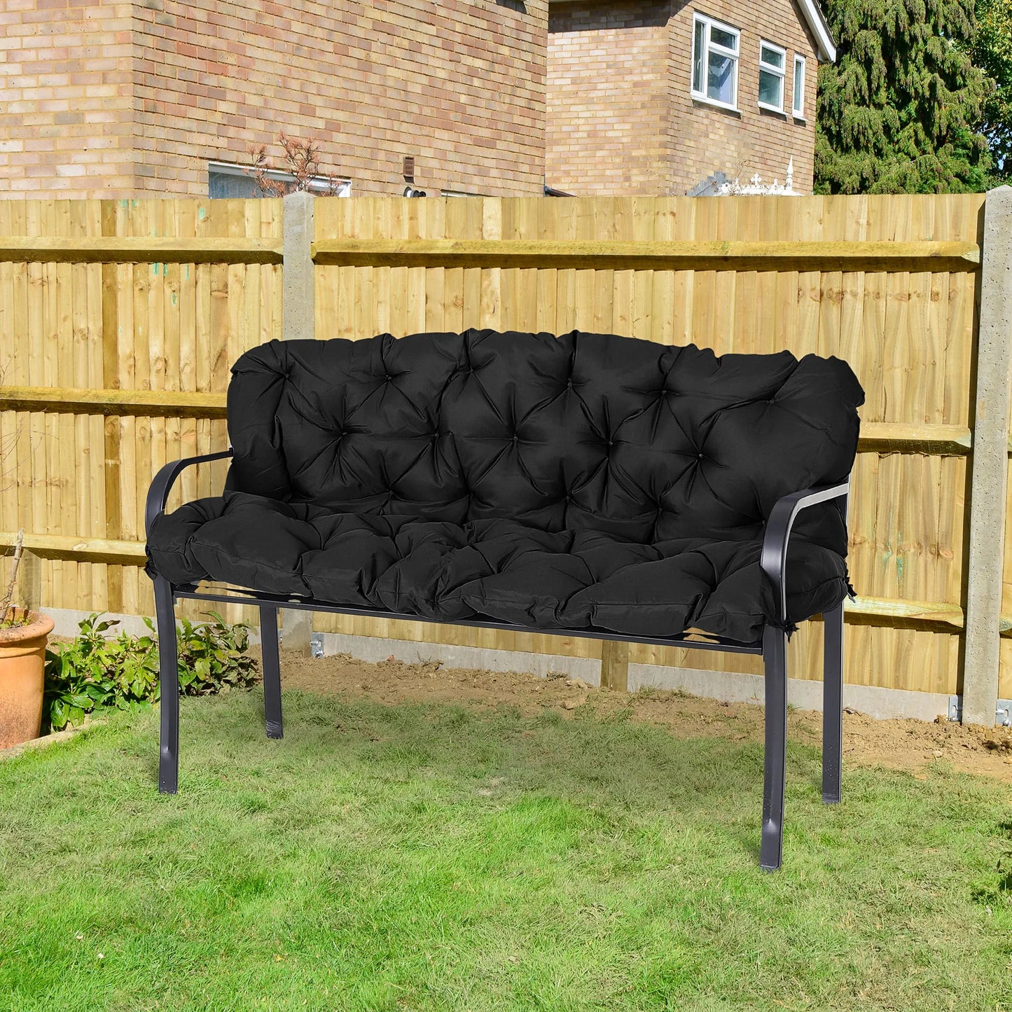 3 Seater Outdoor Seat Pads Bench Swing Chair Cushions for Patio Garden Black