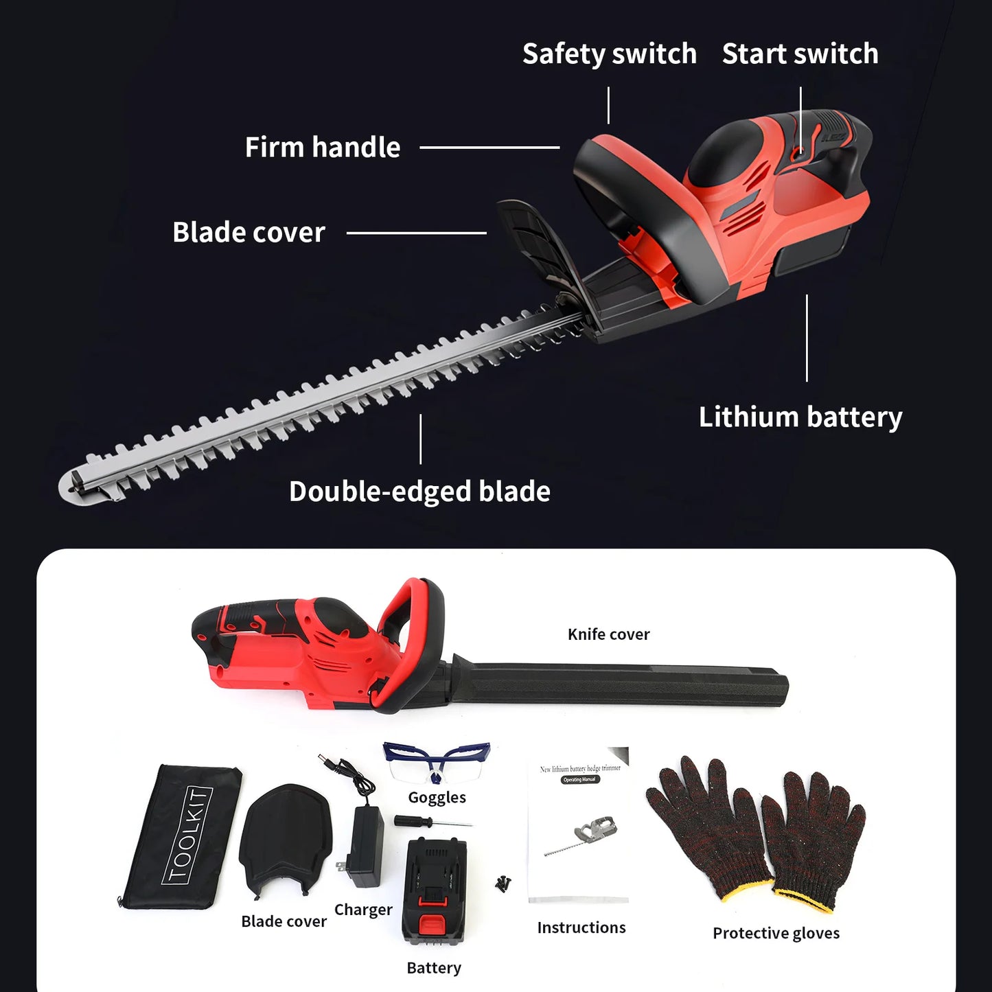 Cordless Hedge Trimmer 22-Inch Electric with 3.0Ah Battery Charger Bush Trimmers Grass Shears Handhel for Yard Garden Lawn Care