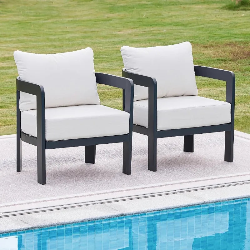 Outdoor Furniture Set, 2Pcs Patio Armchairs, Metal Modern Outside Furniture with 6'' Thick Cushions, Outdoor Conversation Set