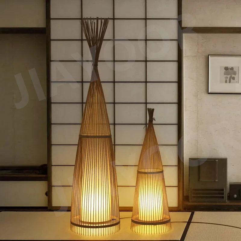 Art Chinese Floor Lamp Retro Bamboo Weaving Living Room Tea Room Japanese Bedroom Classic Creative Ornament Lighting Fixtures