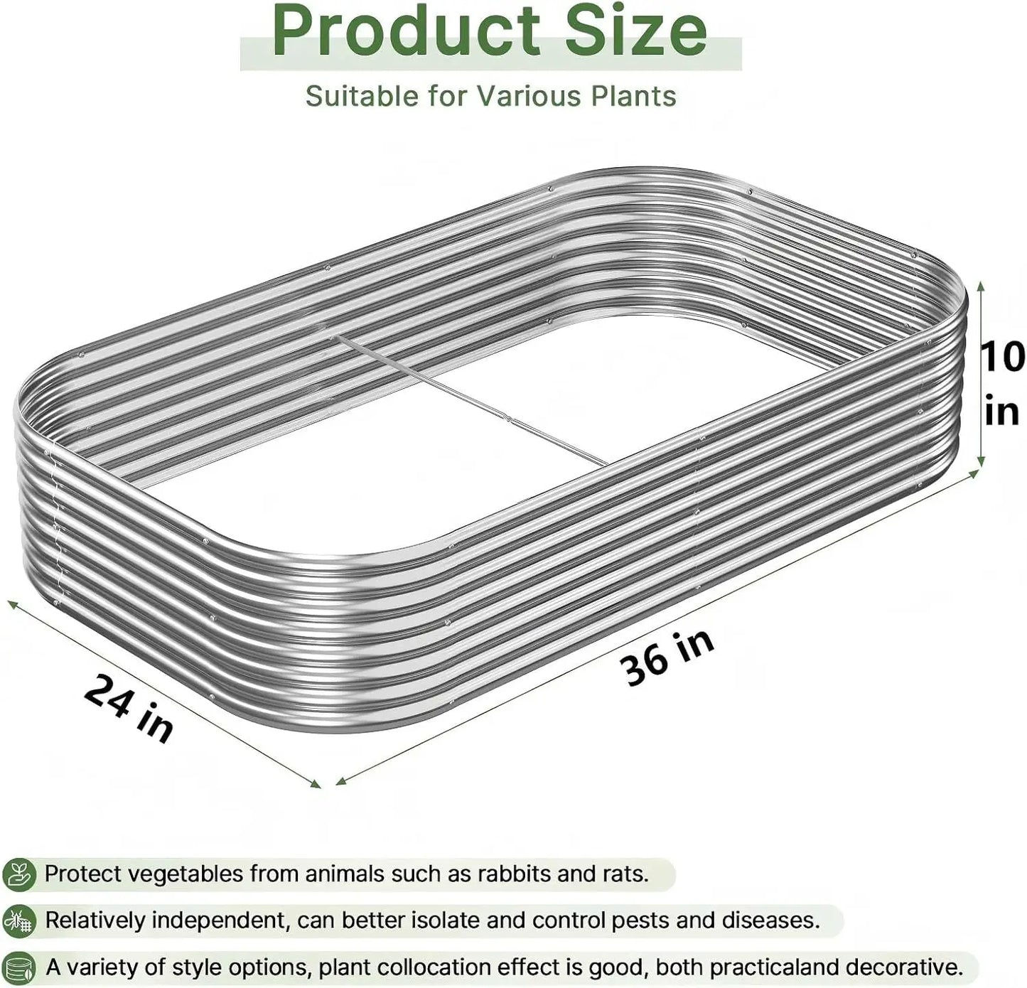 3-Piece Galvanized Steel Raised Garden Bed, 3x2ft Outdoor Planter Box for Vegetables and Flowers