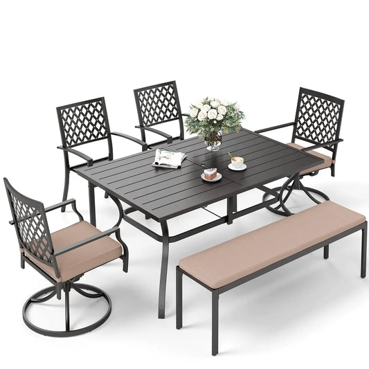 Sunshine Valle Patio Dining Set for 6, 60x38 Outdoor Table and Chairs Set with Umbrella Hole, 2 Leg Chairs, 2, Customized