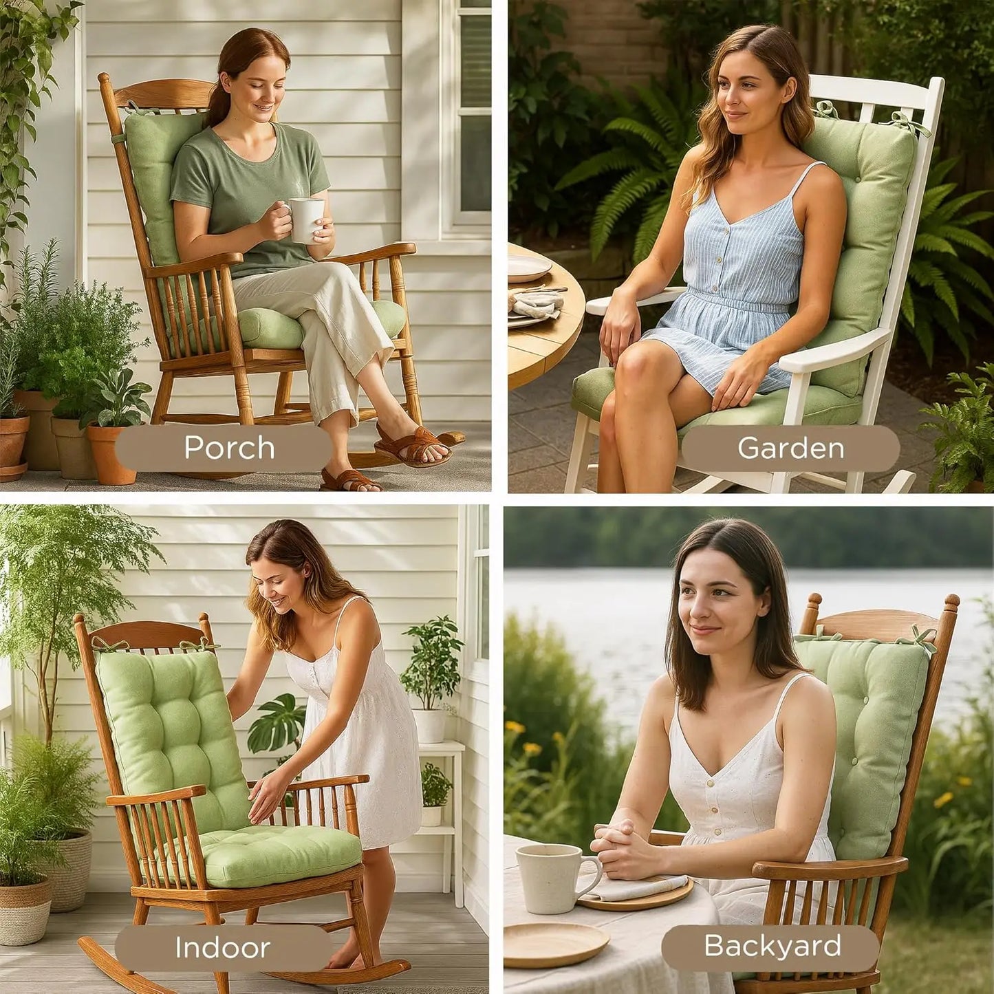 Waterproof Rocking Chair Cushion Set for Outdoor Patio, Fits Most Standard Rockers in Sage Green