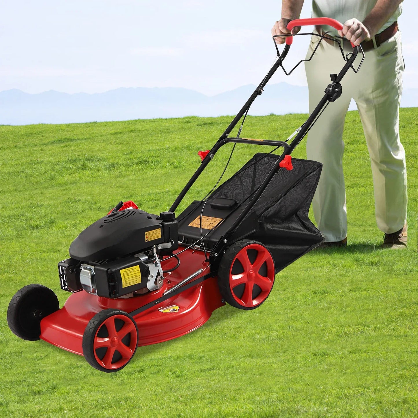 CNCEST 20Inch 140CC 4-Stroke Self Propelled Gas Powered Lawn Mower,  3-in-1 Lawn Mower with Grass Bag, 8 Gears Height Adjustable