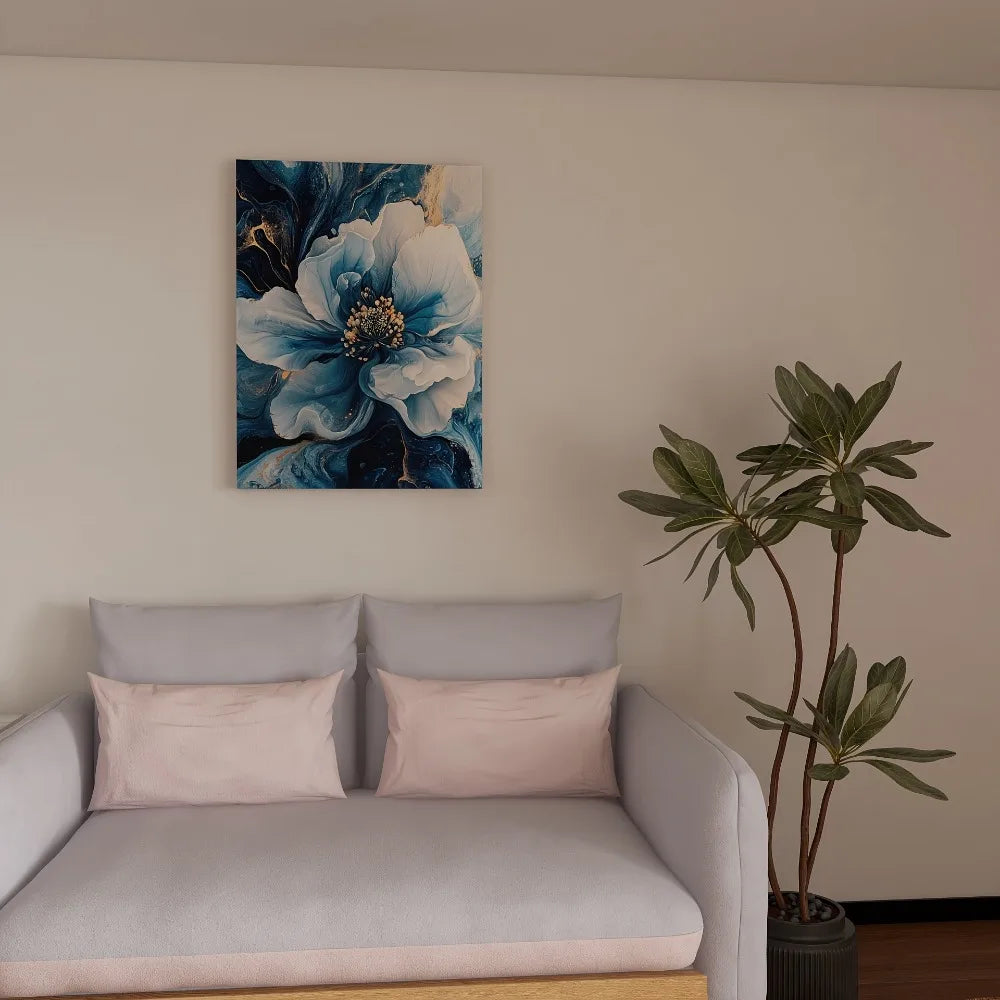 Beautiful floral paintings, dark blue and light colors, graceful flowers, upholstery, 1.5 inch thick pine solid frame.
