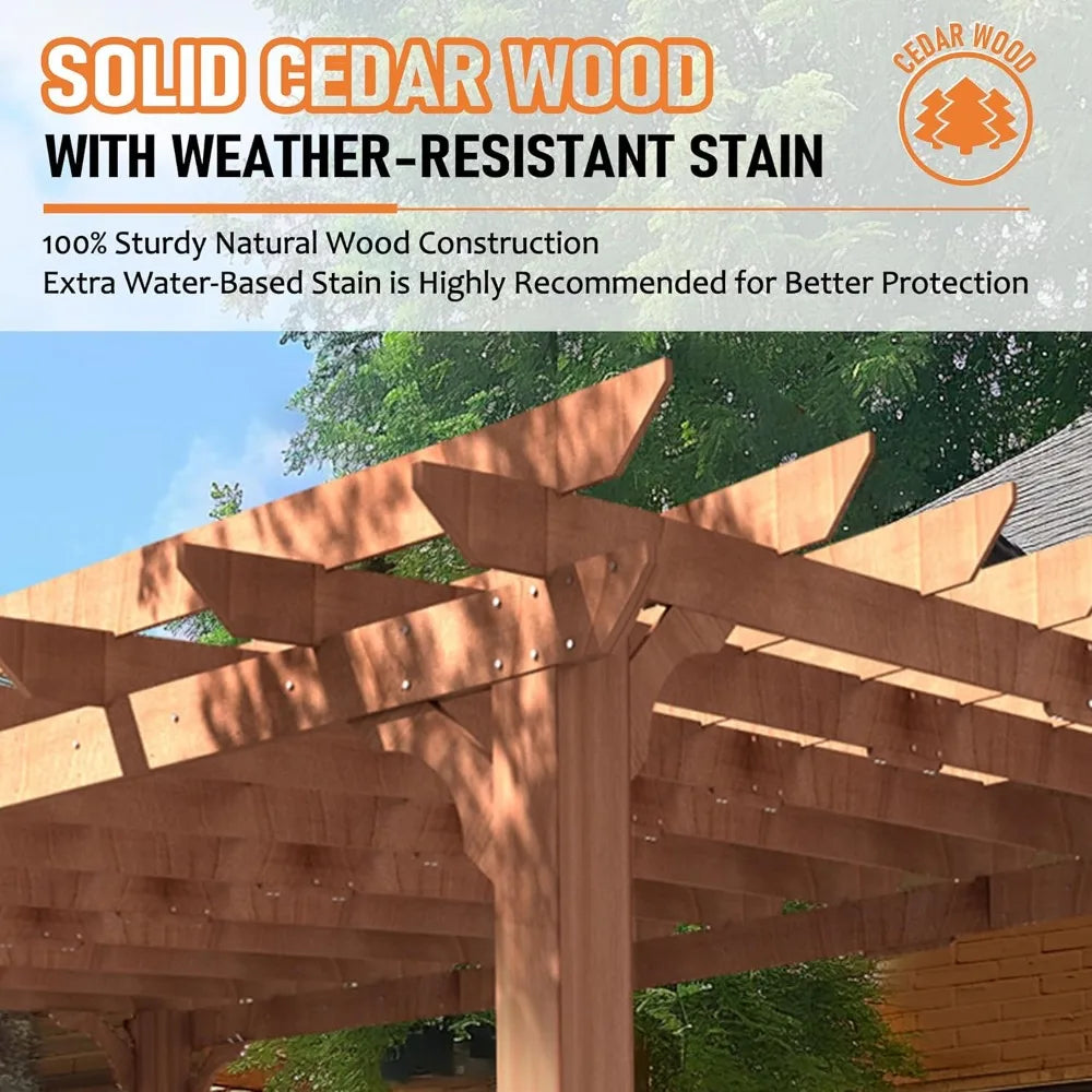 12 x16 FT Wooden Pergola, Cedar Wood Gazebo with Flat Roof, Outdoor Garden Shelter with Stakes Included, Patio,, Customized
