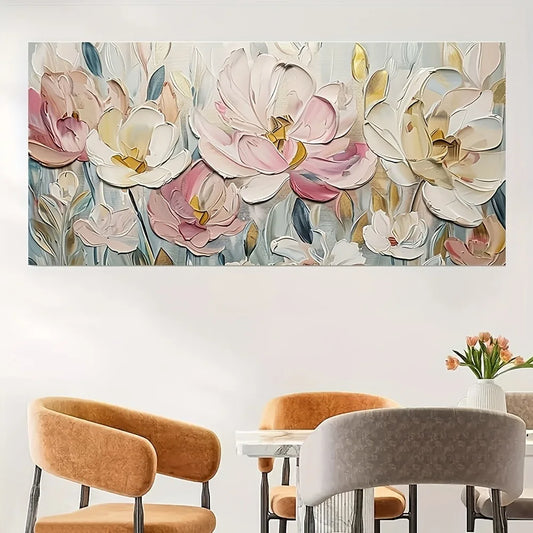 An abstract floral canvas painting, suitable for interior, mixed watercolor style poster, 1.5 inch thick pine solid wood frame