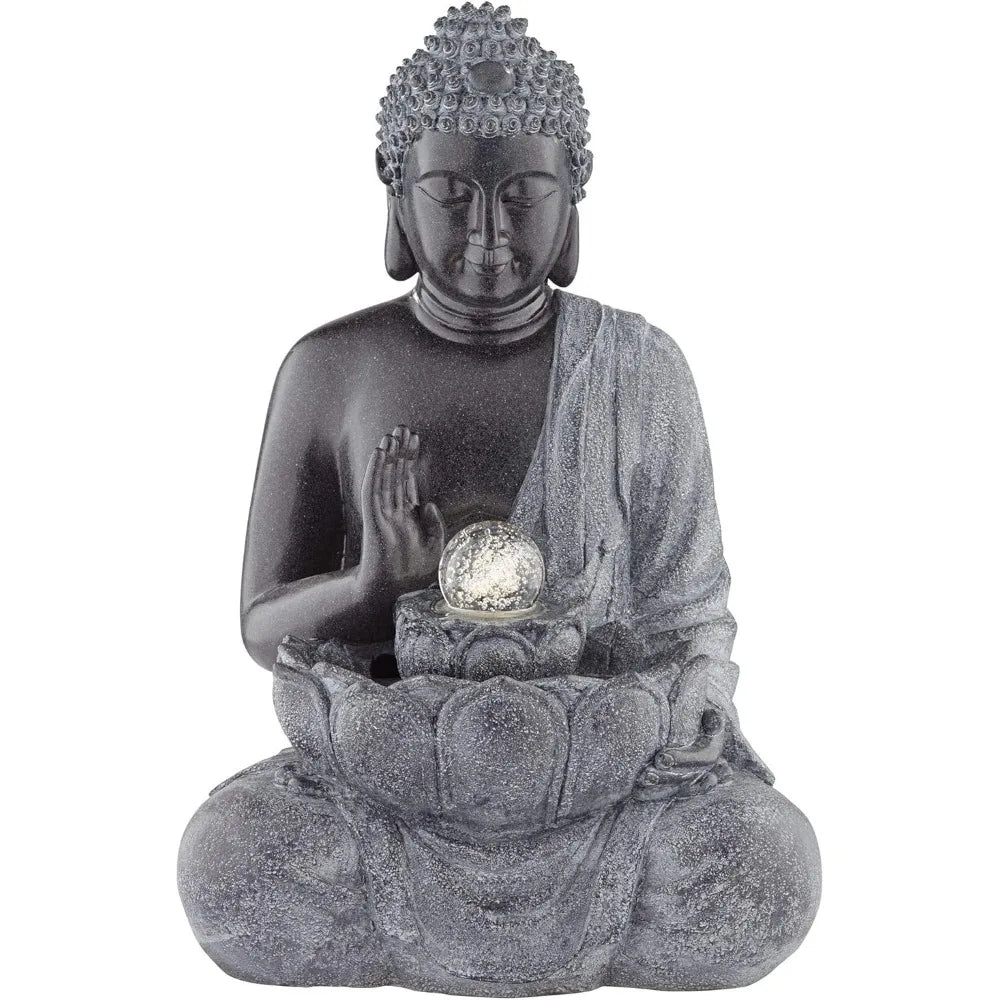 Sitting Buddha 28" High Large Zen Asian Indoor Outdoor Decor Faux Stone Floor Water Fountain with Light LED Standing Water Featu