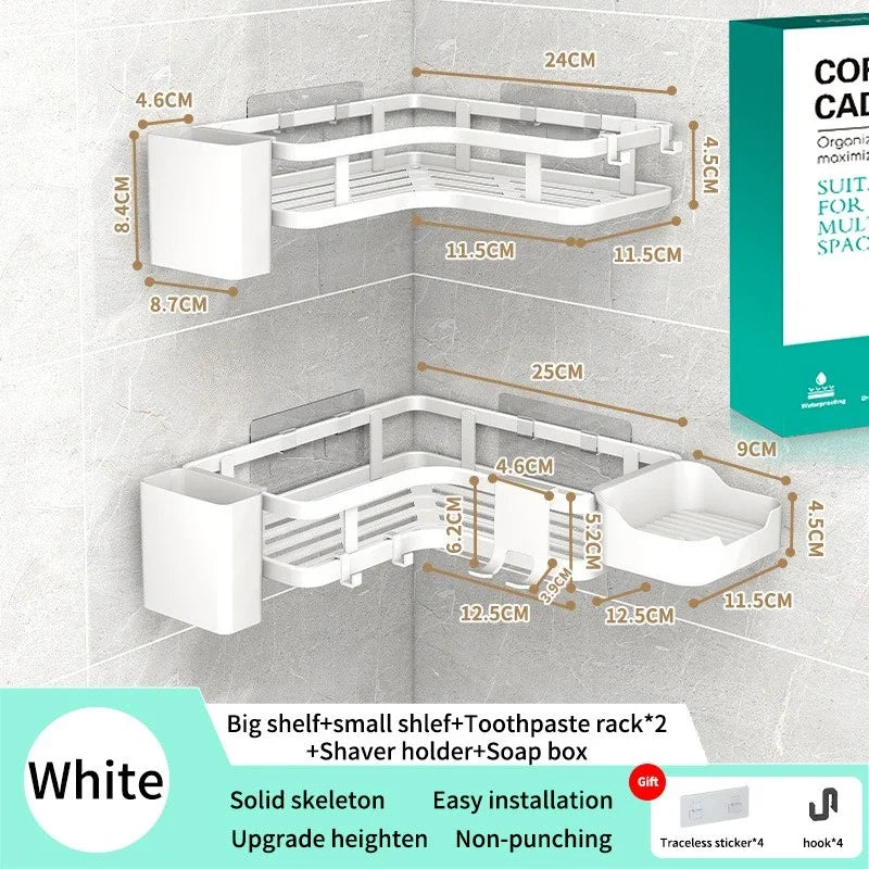 6PCS Double-layer Stainless Steel Corner Shelf-No Drilling Wall Mounted Organizer for Bathroom,Kitchen Corner & Bathroom Storage