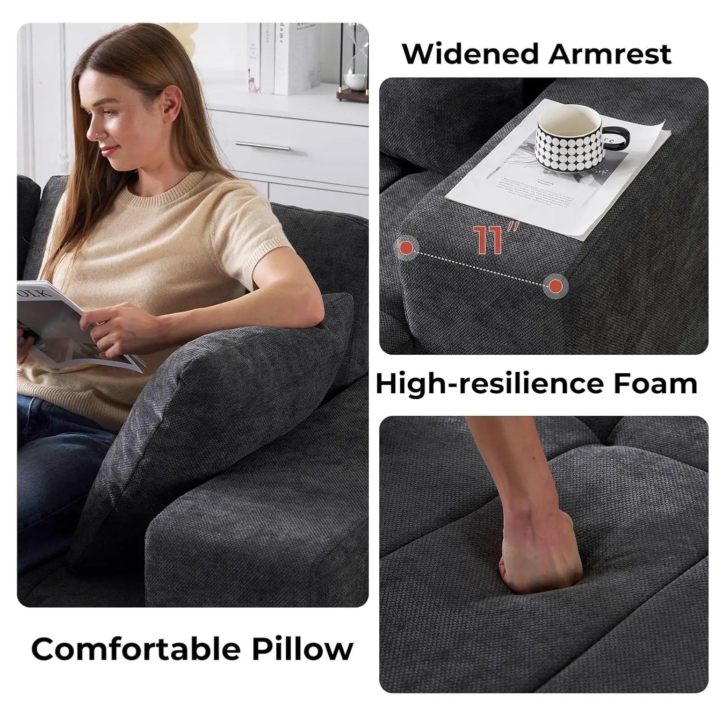 Cloud Modular Sectional Couch 105 Inch Chenille Deep Seat L-Shape Sofa with Chaise Customized Upholstered Boneless Couches
