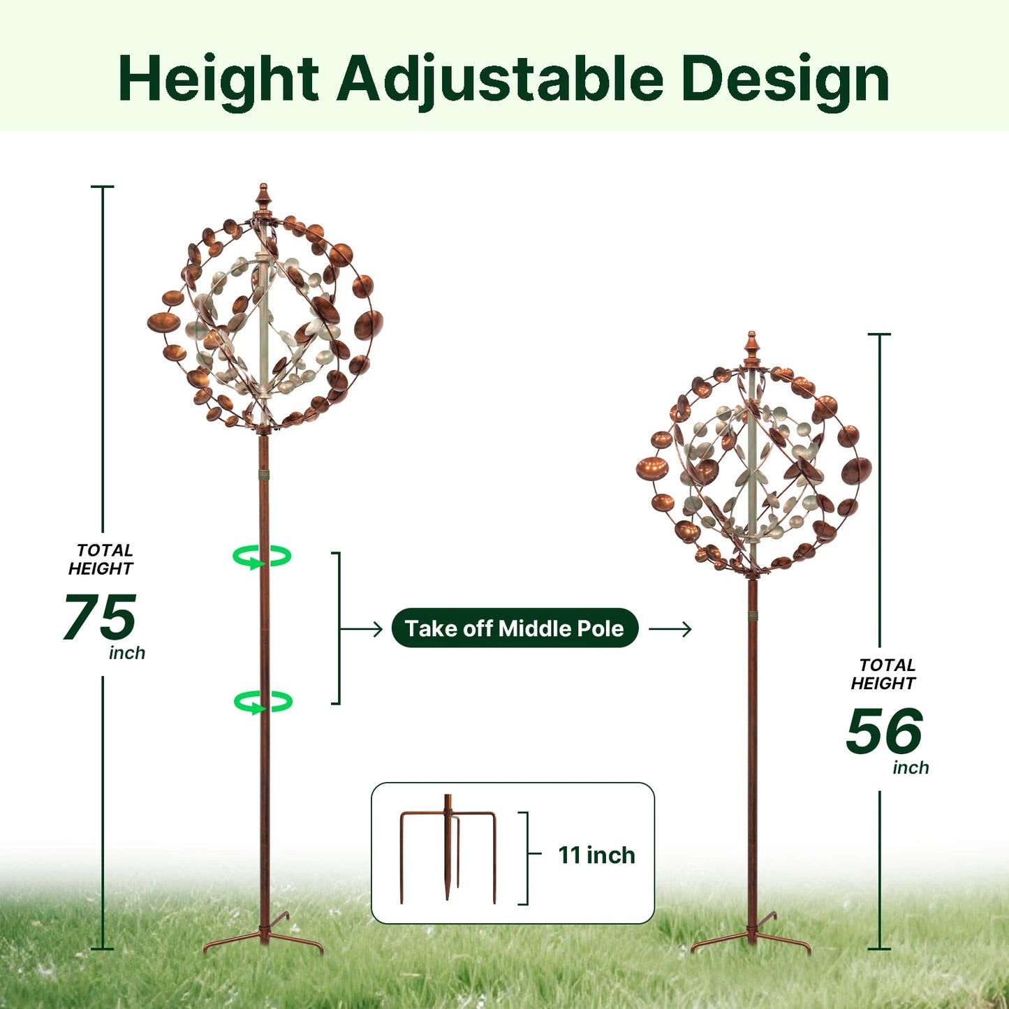 Wind Spinners Outdoor, 75" Large Metal Kinetic Wind Sculptures for Garden, 360 Degrees Swivel Yard Art with 2 Pcs Welcome Flag