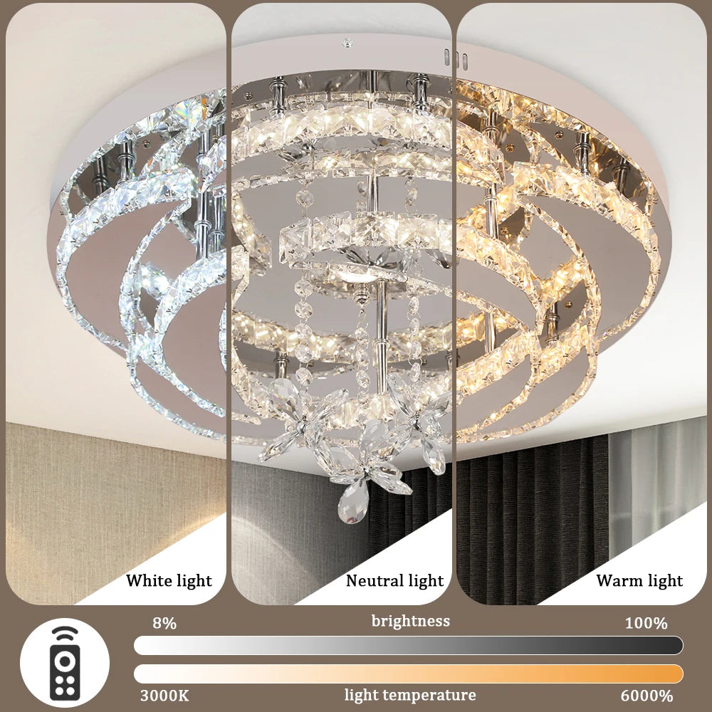Flower Led Ceiling Lamp Modern Crystal Drop Chandelier Pendant Light Ceiling Light Home Decor Fixtures Living Room RC Dimming