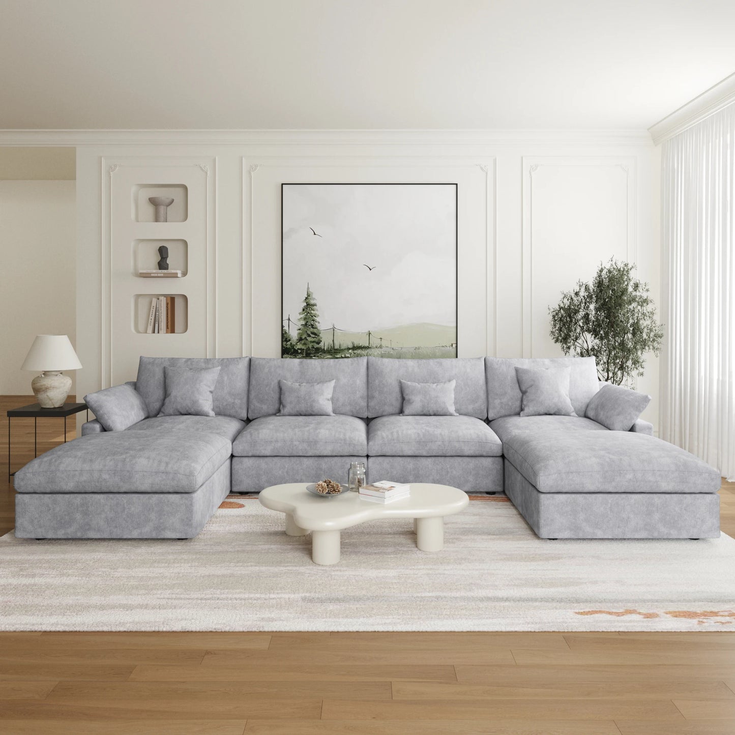 Modular Sectional Sofa for Living Room 160" Cloud Couch Down Filled U Shaped Couch with Ottoman Modern 6 Seater Convertible Sofa