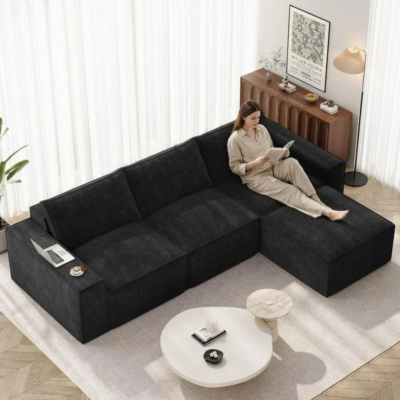 Vesgantti Modular Sectional Boneless Couch, Modern Sofa with Ottoman & Deep Seat, Convertible Chenille L Shaped Cloud Couches
