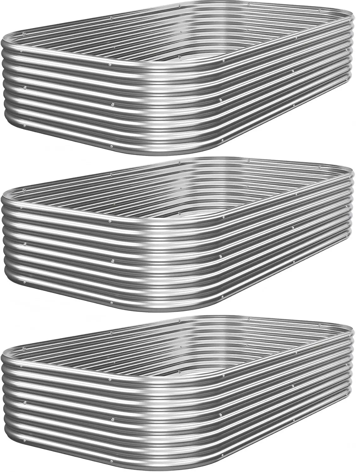 3-Piece Galvanized Steel Raised Garden Bed, 3x2ft Outdoor Planter Box for Vegetables and Flowers