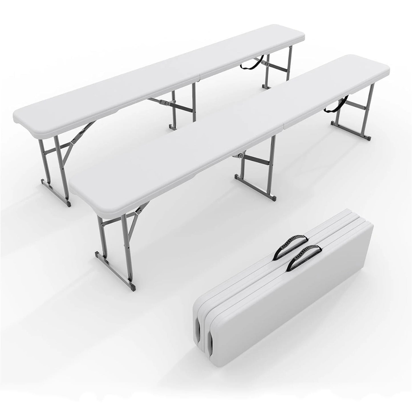 6Ft Plastic Folding Bench, 2 Pack HDPE Portable Folding Outdoor Benches w/Carrying Handle for Picnic Camping Sports Activities
