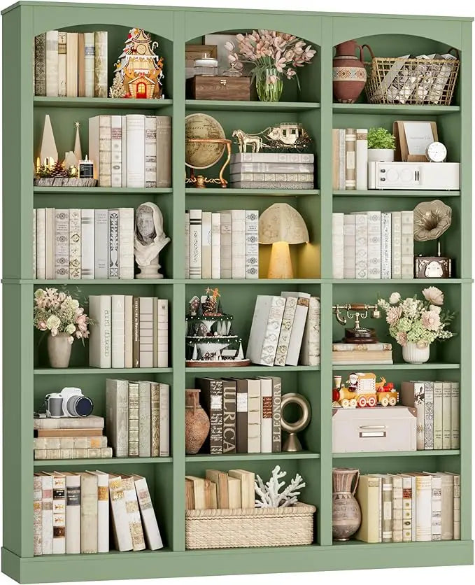 71" Triple Wide Bookshelf, 6 Tier Tall Bookcase with Curved Baffle, 18 Open Shelves for Living Room, Study