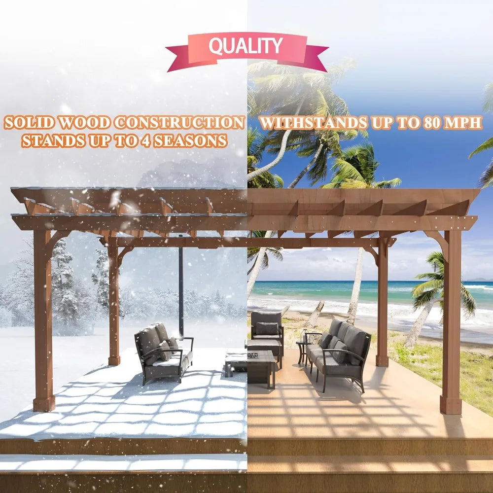 12 x16 FT Wooden Pergola, Cedar Wood Gazebo with Flat Roof, Outdoor Garden Shelter with Stakes Included, Patio,, Customized