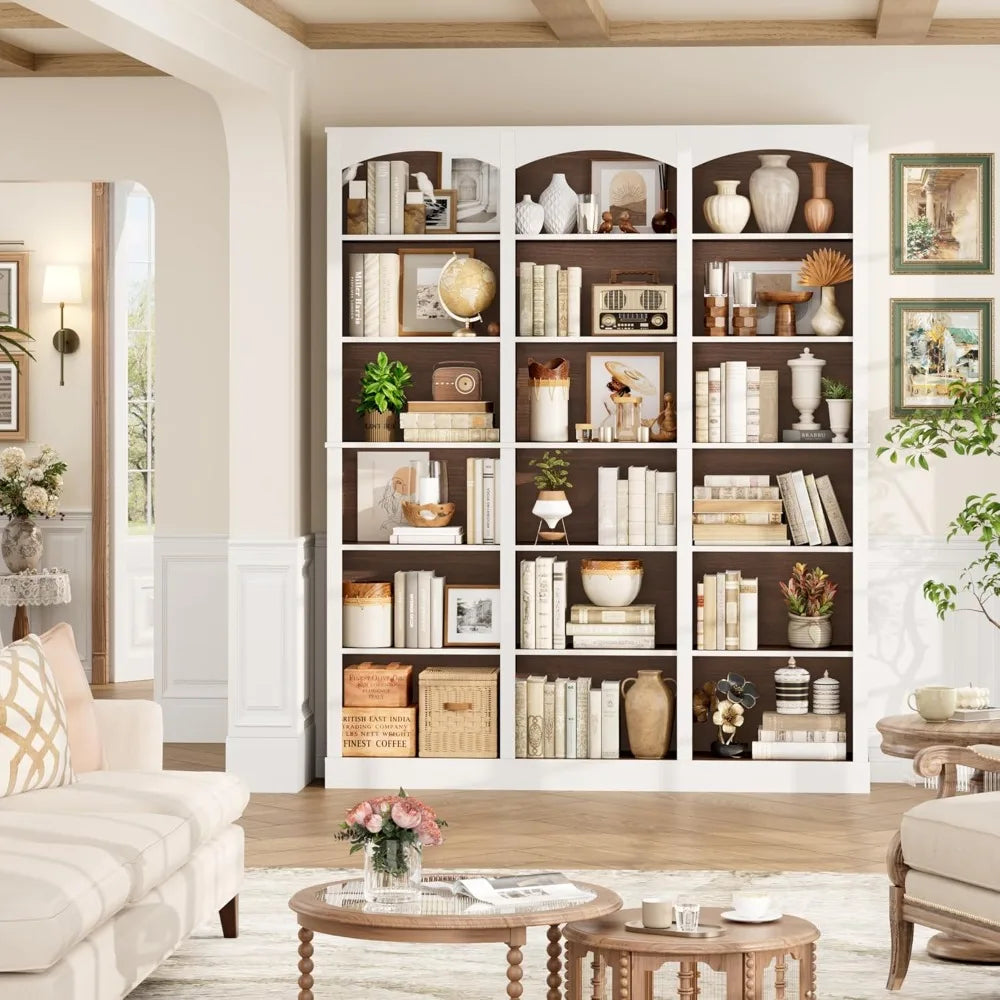 71" Triple Wide Bookshelf, 6 Tier Tall Bookcase with Curved Baffle, 18 Open Shelves for Living Room, Study