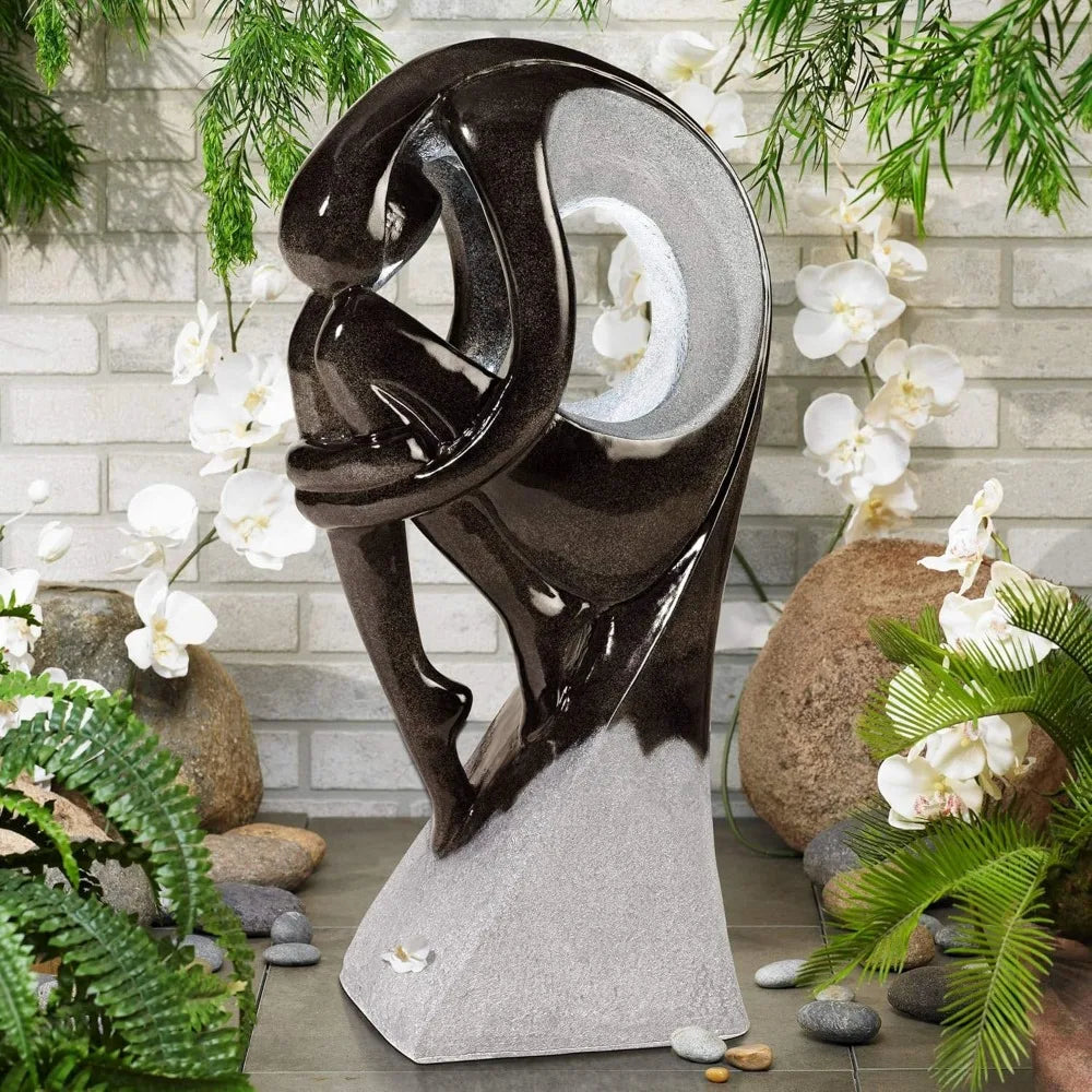 Graceful Form 43" High Large Modern Zen Indoor Outdoor Decor Resin Floor Fountain with Light LED Tall Standing Water Feature for