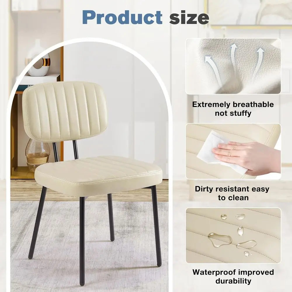 Set of 4 Upholstered Accent Chairs with PU Leather, Metal Legs, Suitable for Kitchen or Living Room, Beige White