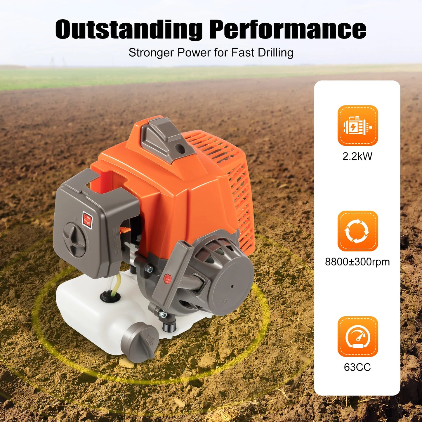 Powerful 2.2kW Digging Machine - High-Speed Engine, Sturdy Build, Efficient Drilling, Ideal for Agriculture & Forestry