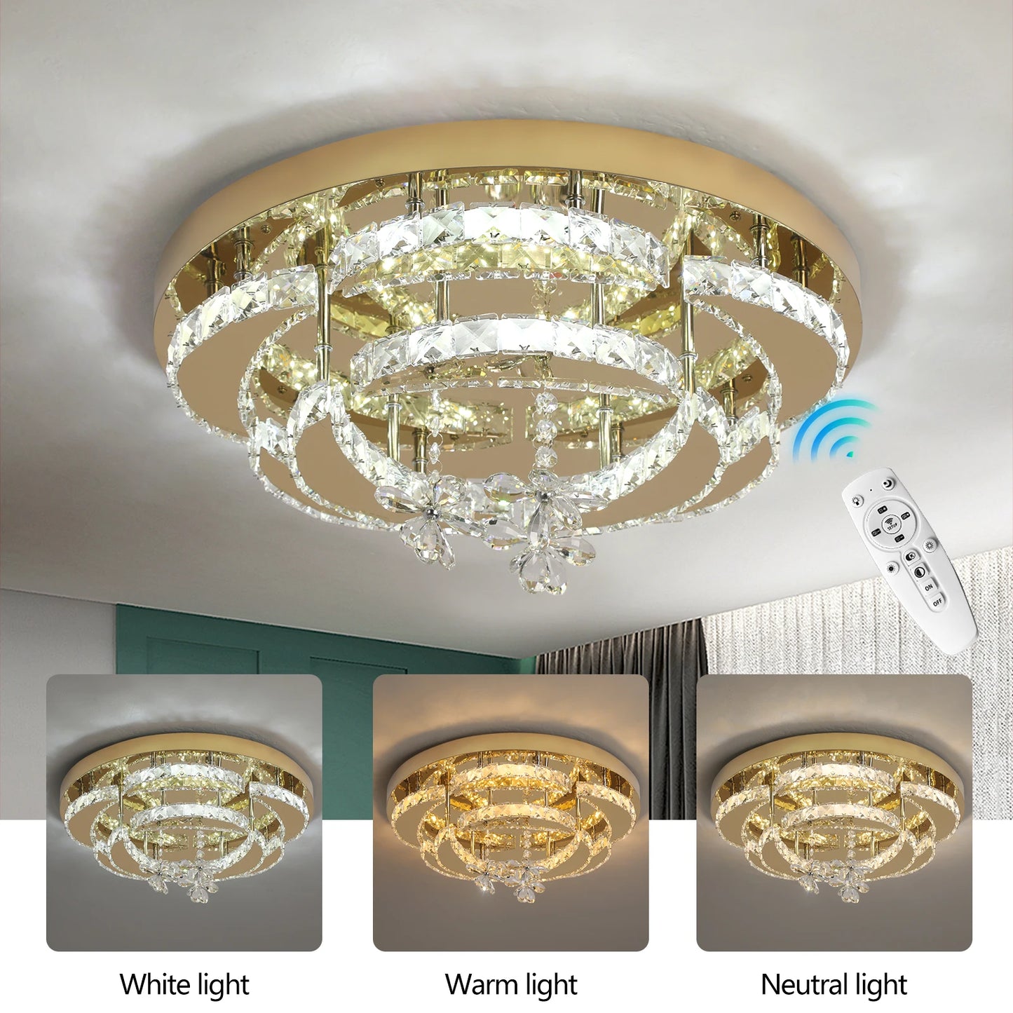 Flower Led Ceiling Lamp Modern Crystal Drop Chandelier Pendant Light Ceiling Light Home Decor Fixtures Living Room RC Dimming
