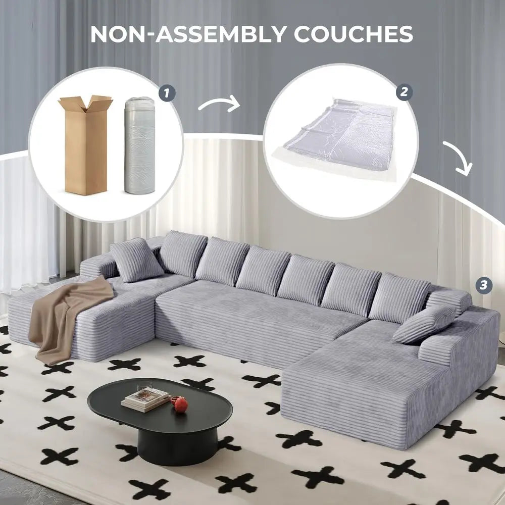 U Shaped Sectional Couches with Chaise Lounge, No Assembly Required Deep Seat Modular Cloud Sofa for Living Room 1PCS, BedroomL