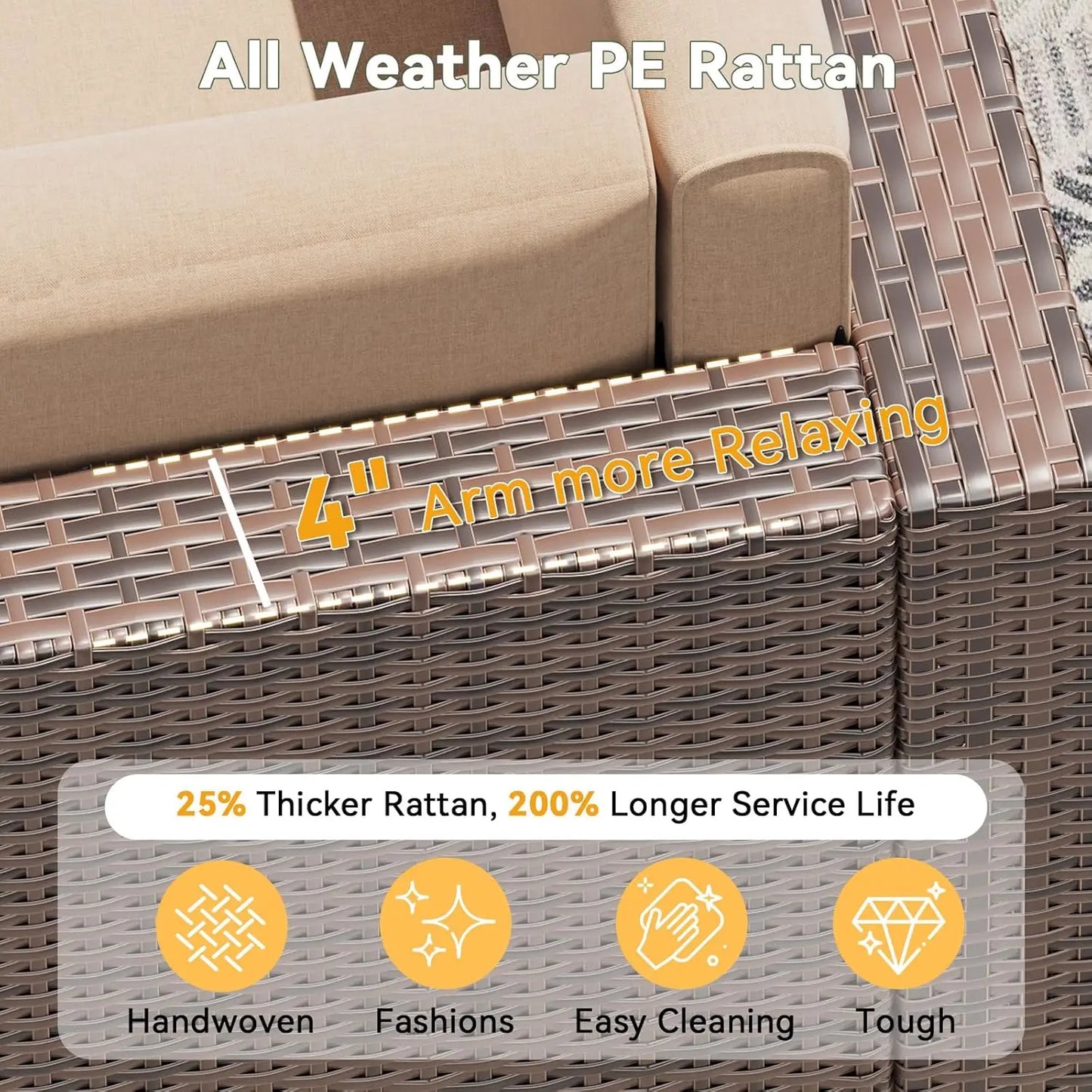8 Piece Patio Furniture Set, Wicker Outdoor Furniture with Large Storage Table, Patio Conversation