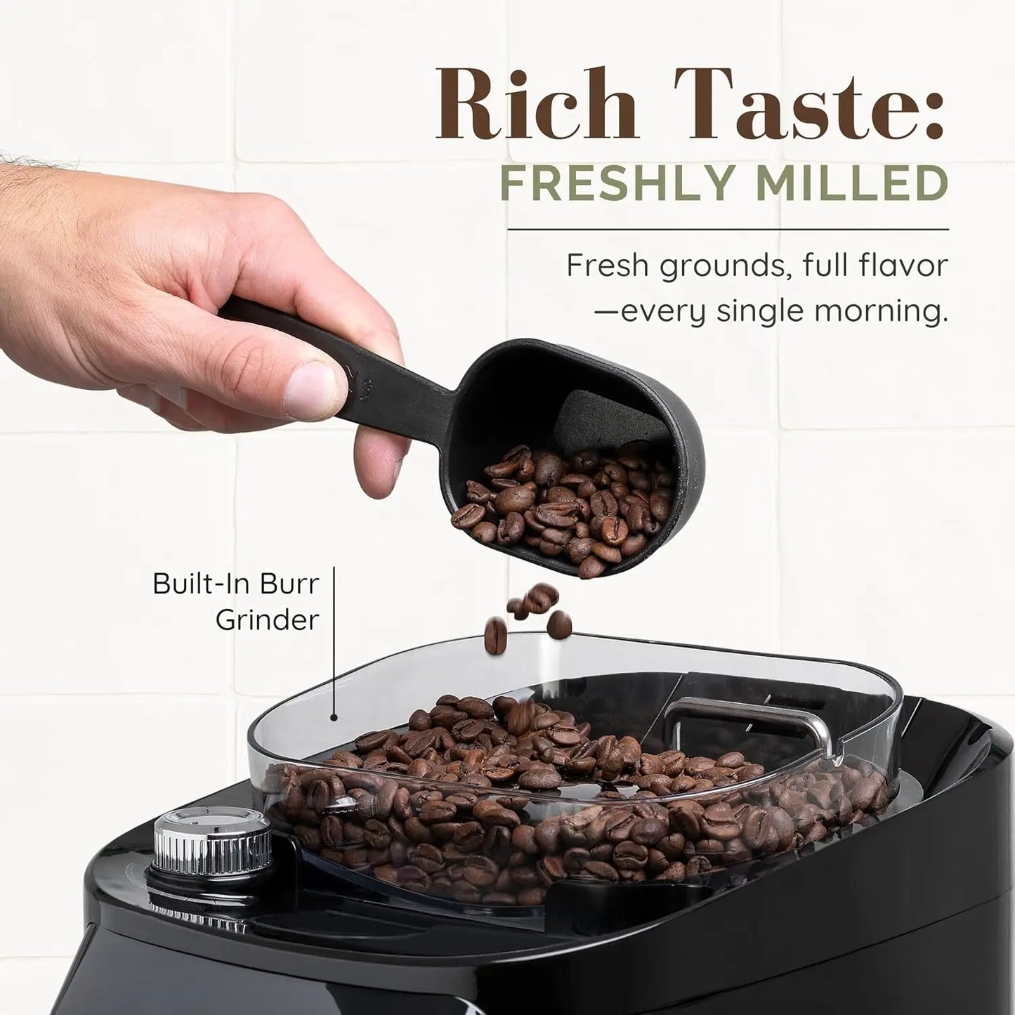 12-Cup Digital Drip Coffee Maker with Built-In Burr Grinder | Programmable Coffee Machine | Reusable Filter and, Customized