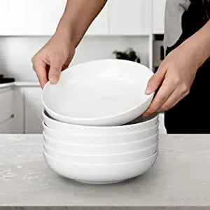 22 Ounce Porcelain Pasta Bowls Set 6 Pack Premium Ceramic Large Capacity Plates for Salad and Soup, Serving Bowl,Dishwasher Safe