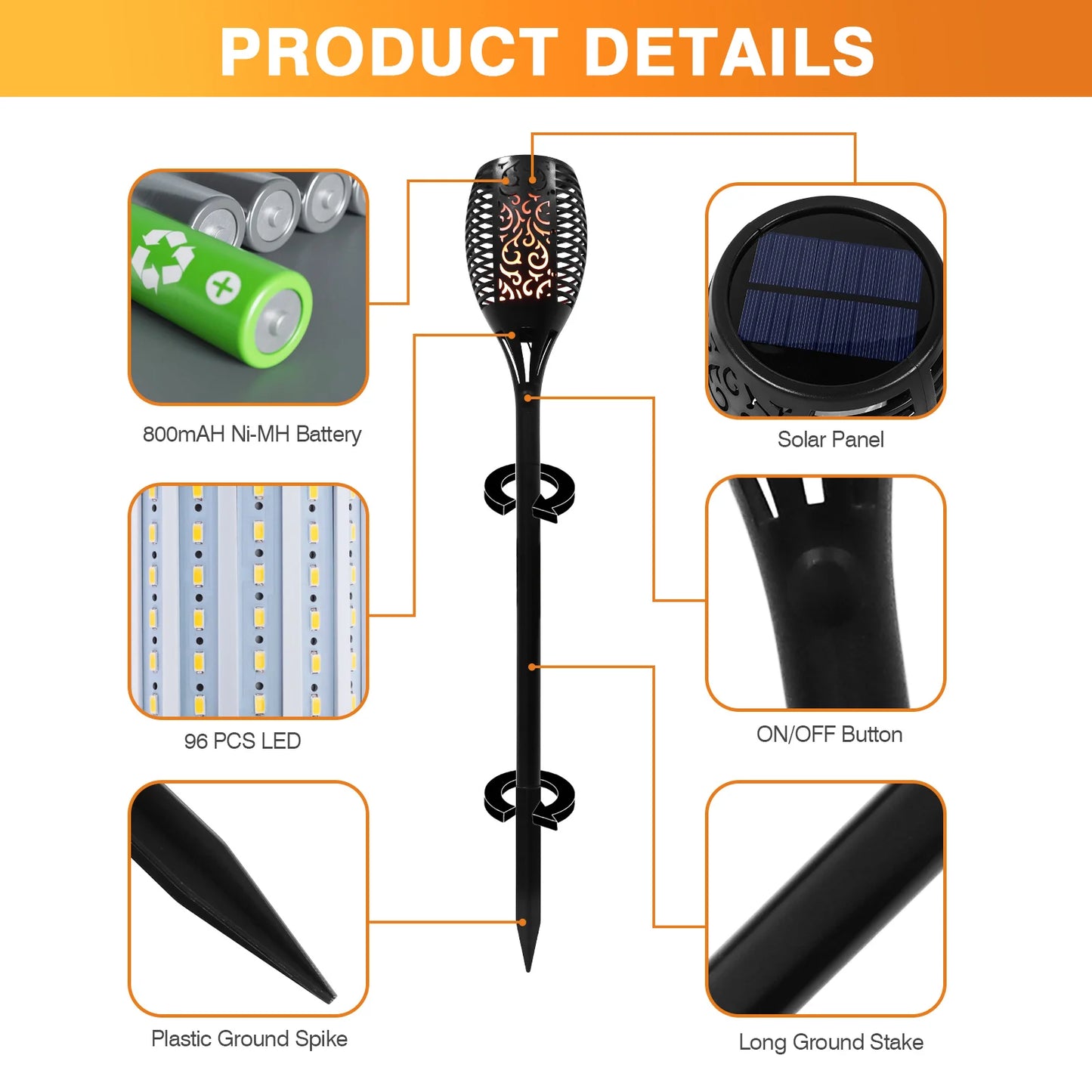 4//8/12/16PCS Solar Flame Torch Lights Outdoor 43 inch 96 LED Waterproof Landscape Garden Pathway Light Vivid Dancing Flickering