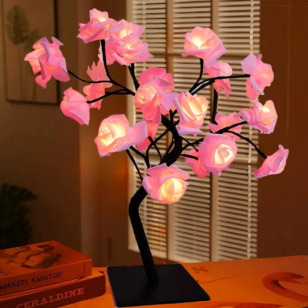 Romantic Rose Tree LED Night Light for Bedroom Desk Lampshade Couple's Proposal Gift Perfect for Valentine's Day