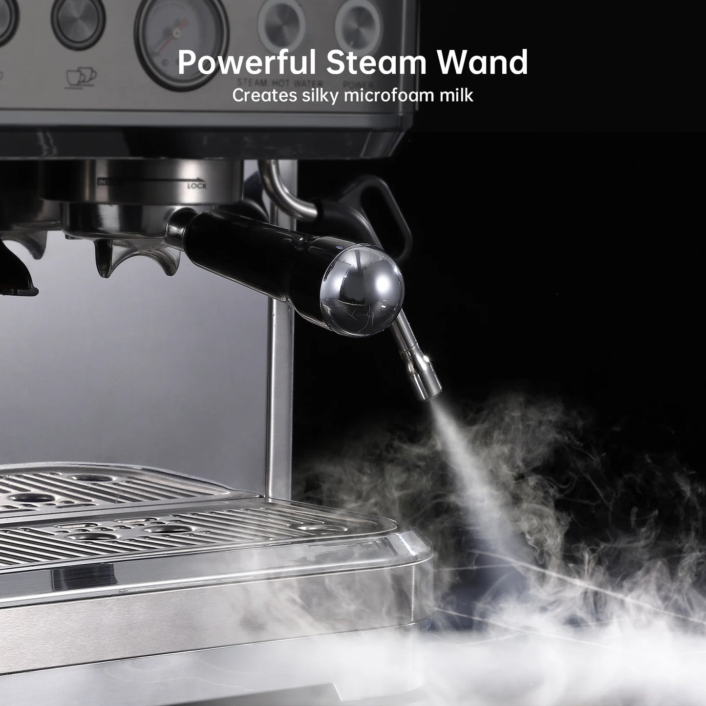 Espresso Machine with Grinder, Stainless Steel 15 Bar Coffee Machine with Milk Frother Coffee Maker for Home Latte Cappuccino