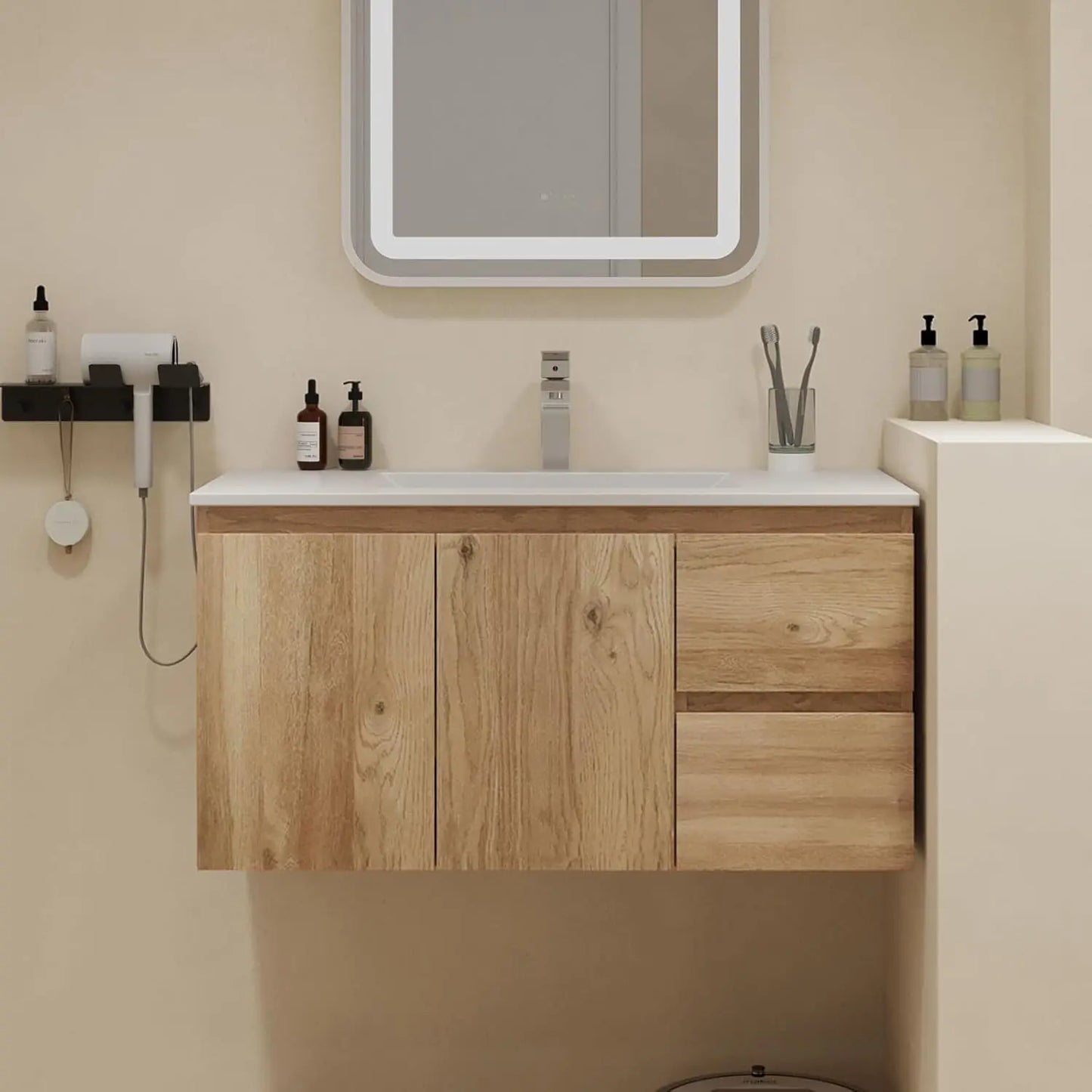 Floating Bathroom Vanity with Sink Wall Mounted Cabinet with 2 Soft-Close Drawers and Doors, Moisture-Resistant, Customized