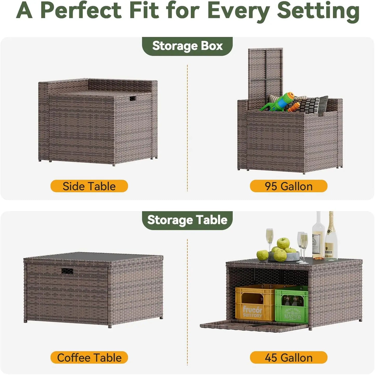 8 Piece Patio Furniture Set, Wicker Outdoor Furniture with Large Storage Table, Patio Conversation