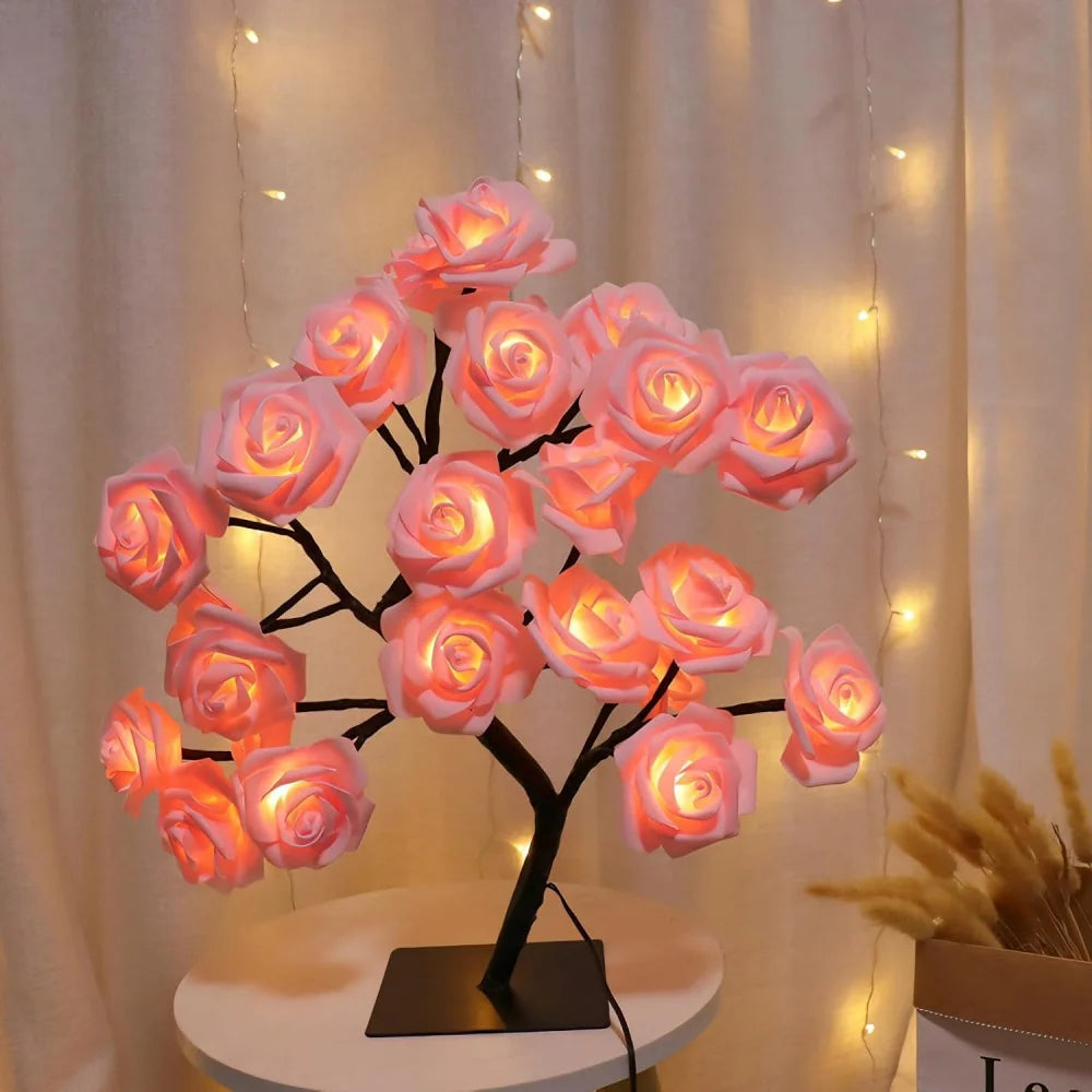 Romantic Rose Tree LED Night Light for Bedroom Desk Lampshade Couple's Proposal Gift Perfect for Valentine's Day
