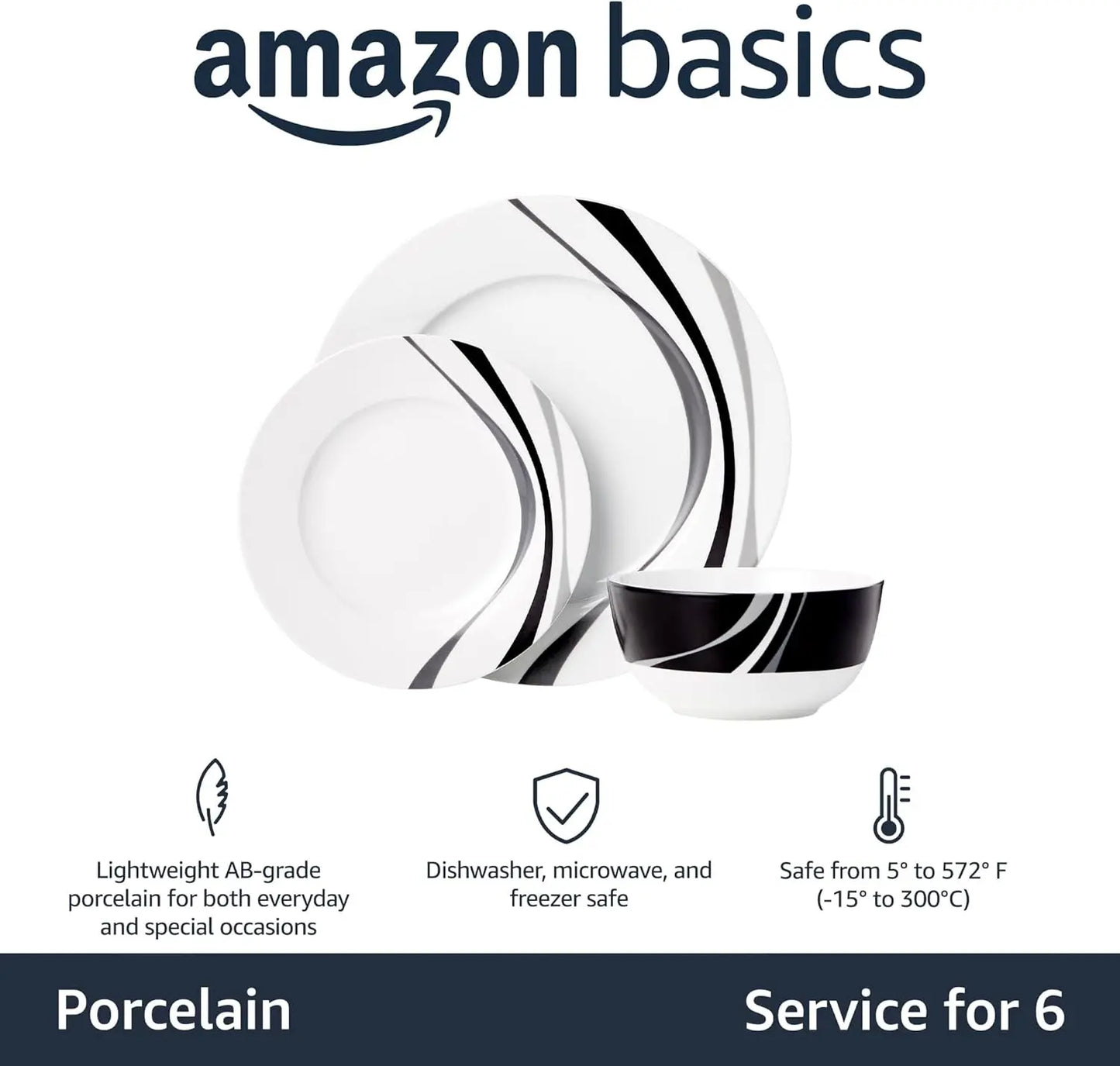 18-Piece Dinnerware Set for 6, Microwave & Dishwasher Safe Plates Bowls Dishes Complete Kitchen