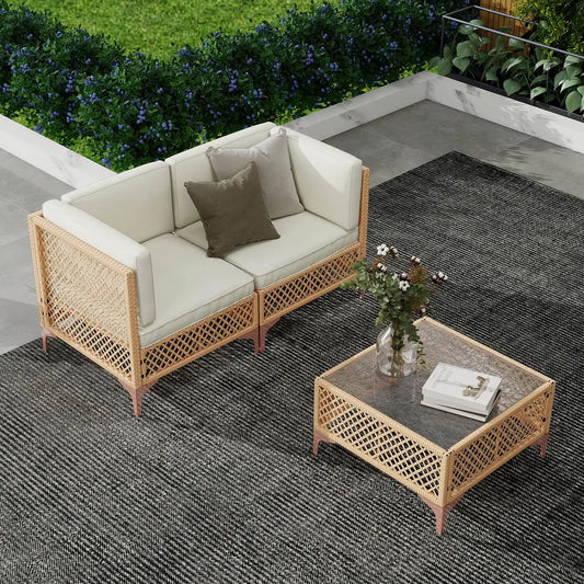 7-Piece Outdoor Patio Furniture Set, Wicker Outdoor Sectional Set with Tempered Glass Coffee Table, Boho, Customized