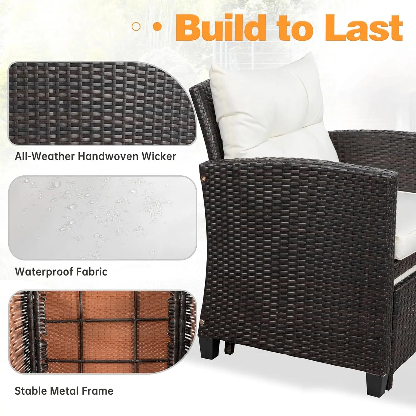 5pc Patio Set Wicker Conversation Ottoman All Weather Rattan Chairs Table Cushion Porch Garden Backyard, Customized