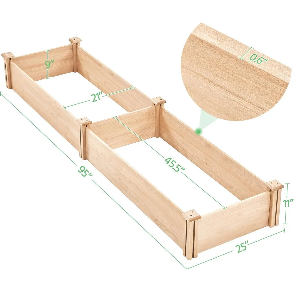 Yah 8x2ft Wooden Raised Garden Bed,Divisible Elevated Planter Box for Flowers Vegetables Herbs Outdoor,Natural,95x25x11in
