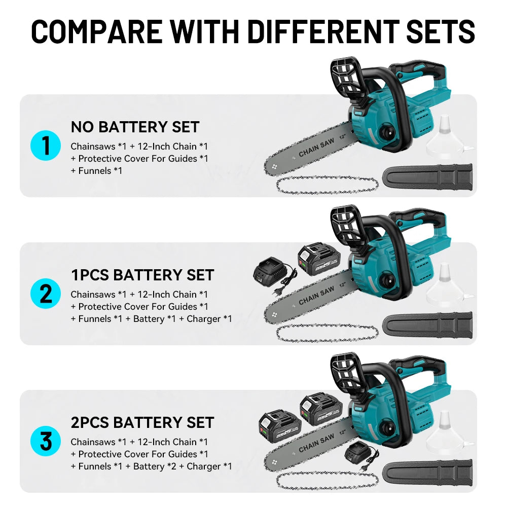 YEARTOP 12 Inch Brushless Electric Chainsaw LED Display Cordless Garden Woodworking Chain Saw Power Tool For Makita 18V Battery