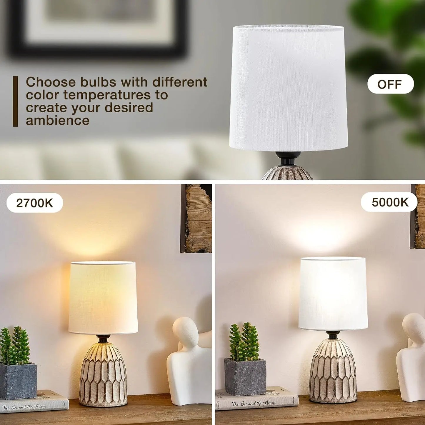 Set of 2 Farmhouse Ceramic Table Lamps, 13.5" Hand-Painted Boho Style for Bedroom Living Room Office Nightstand