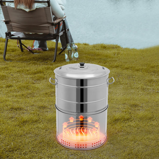 Portable Charcoal Grill, Stainless Barbecue Grill Barrel, Rotatalbe BBQ Stove with 50 Skewers for Camping Picnic Beach
