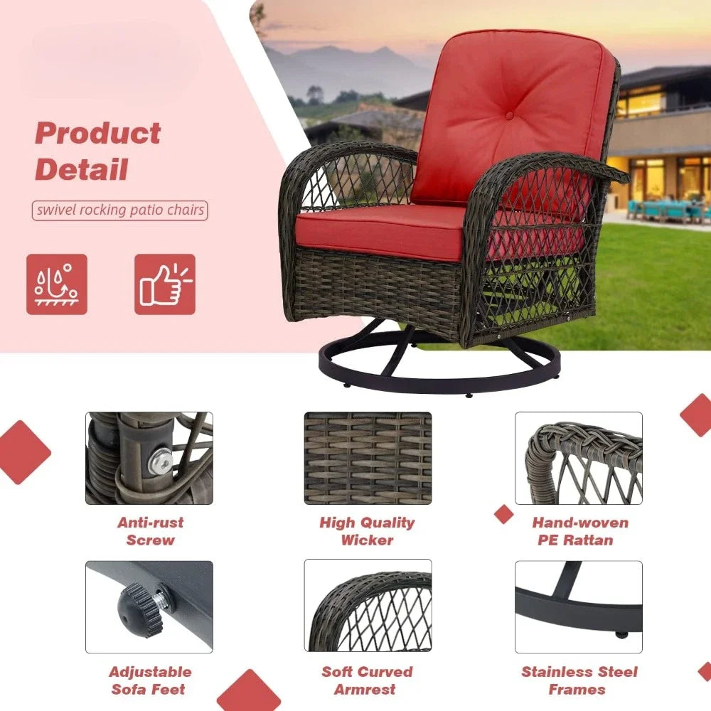 3 Pieces Outdoor Swivel Rocker Patio Chairs, with Glass Coffee Table, 360 Degree Rocking Patio Conversation Set