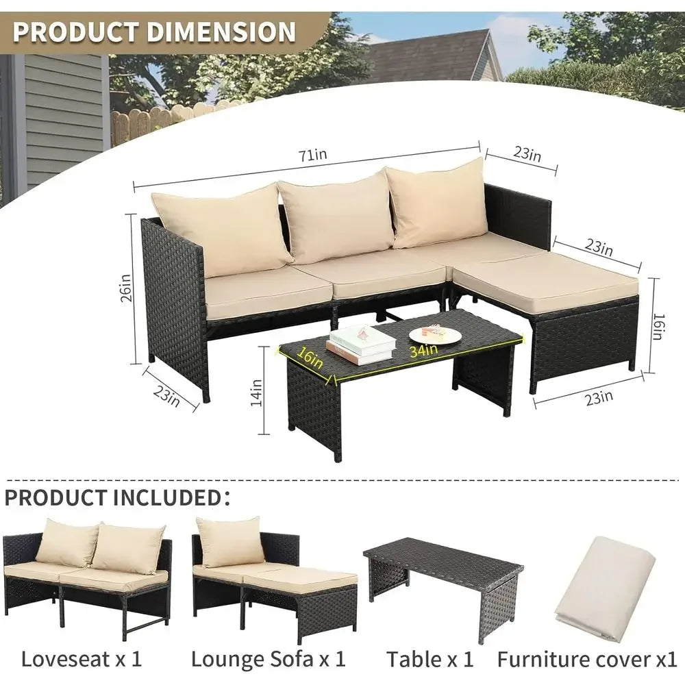 3-Piece Outdoor Wicker Patio Furniture Set with Loveseat, Sofa, and Cushions
